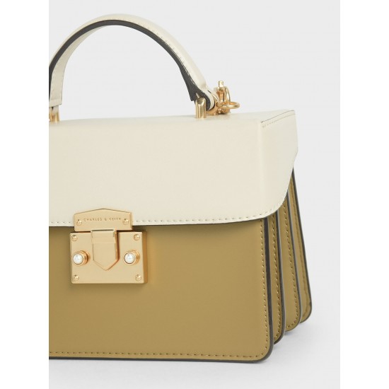 Charles Keith Two Tone Metallic Push Lock Handbag Multi